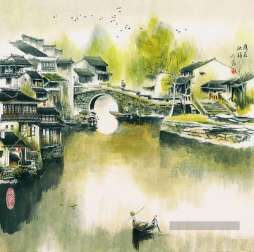 Cao renrong Parc de Suzhou et jonques chinoises Peinture décoratif